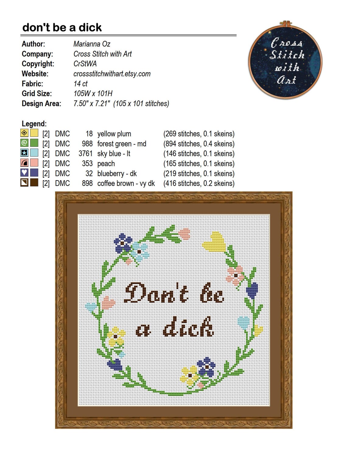 Rude Cross Stitch Pattern. Don't Be a Dick Swearing Cross | Etsy