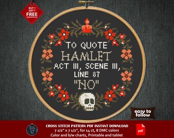 To Quote Hamlet Act 3 Scene 3 Line 87 - No. Funny cross stitch pattern. Snarky cross stitch PDF. Modern sarcastic cross stitch. Skull, humor