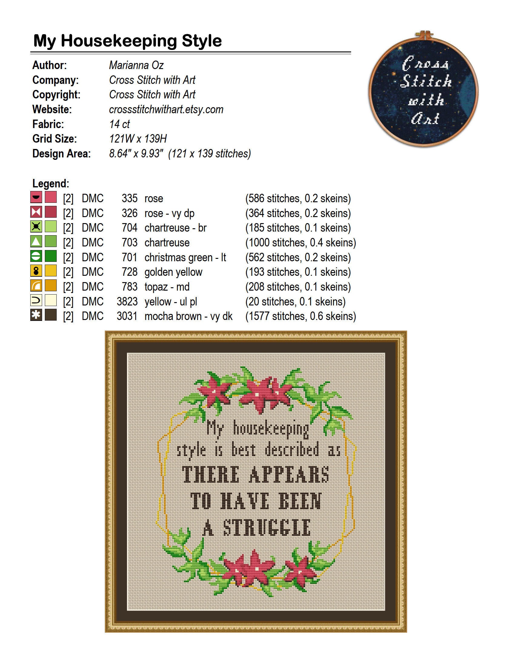 My Housekeeping Style Cross Stitch Pattern. Snarky Cross Etsy