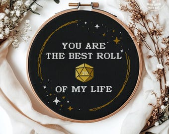 Funny DND Gamer Dice Cross Stitch Pattern, Anniversary Wedding Gift (PDF Download)
