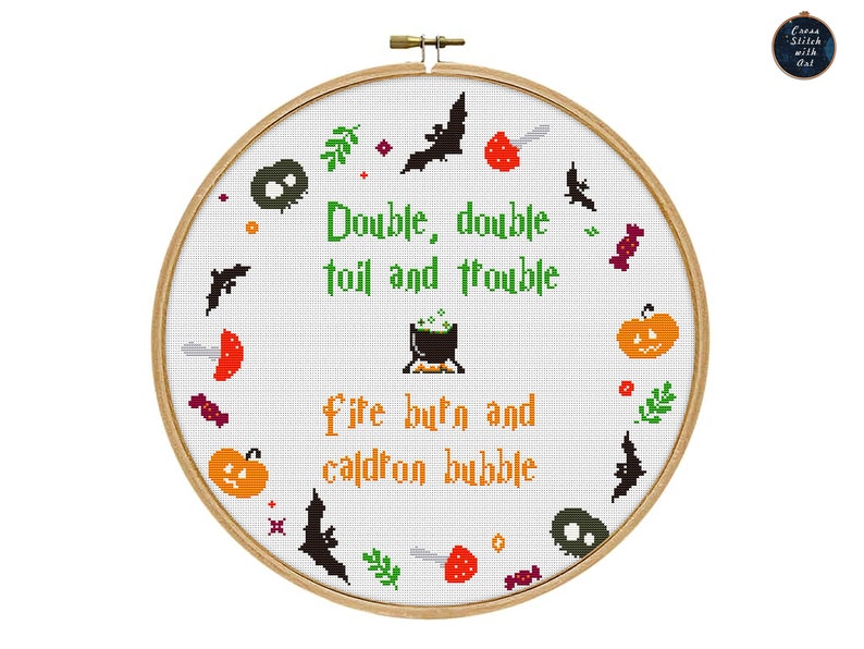 Halloween cross stitch patterns bundle. Witch please cross stitch PDF. Modern cross stitch. Easy counted xstitch. Halloween embroidery image 6