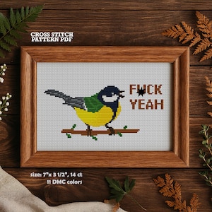 É isso aí! Padrão de ponto cruz de pássaro engraçado em PDF: Bordado com palavrão subversivo, humor adulto