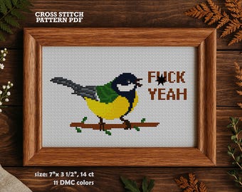 Funny Bird Cross Stitch Pattern: Swear Word Adult Humor (PDF Download)