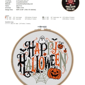 Happy Halloween Cross Stitch Pattern – Spooky Embroidery Design (PDF ...