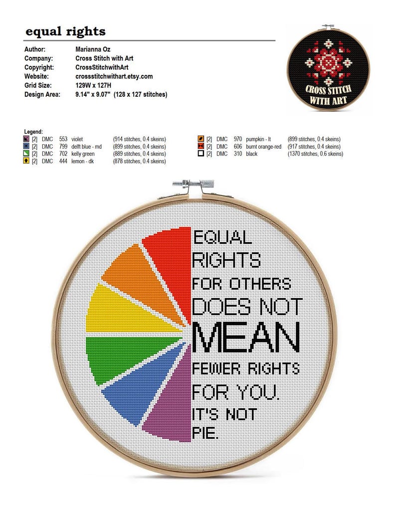 Equal Rights Pie Chart Cross Stitch Pattern – Social Justice DIY (PDF ...
