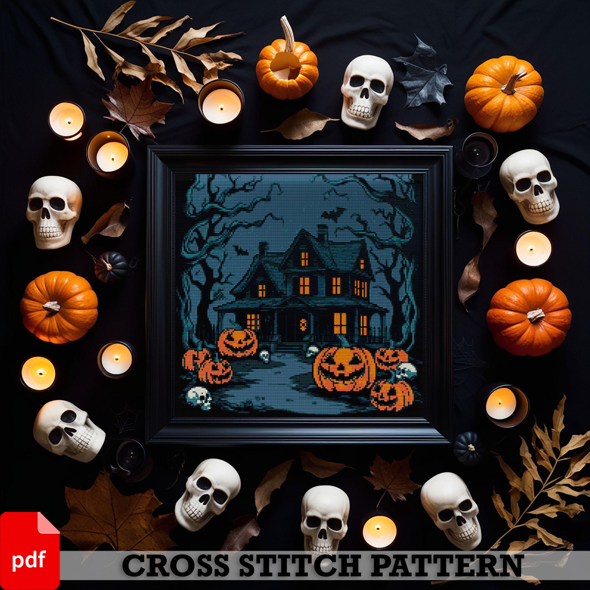 Haunted House Cross Stitch Pattern | Spooky Halloween Needlework (PDF ...
