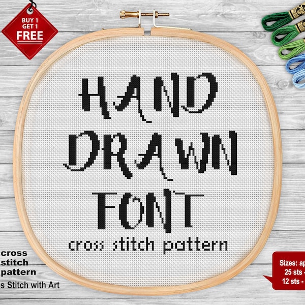 Alphabet cross stitch pattern. Hand drawn Letters cross stitch PDF chart. Handwrite font Calligraphy font embroidery. Easy text cross stitch