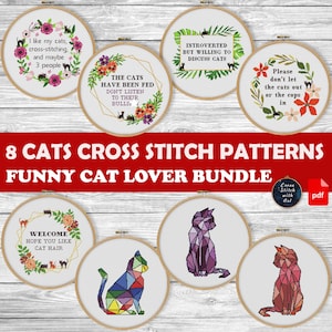 Bundle Cat Cross Stitch Pattern PDF - Animal Cross Stitch Chart - Sarcastic Quote Home Decor - DIY Cat Lover Gift - Funny Embroidery Design