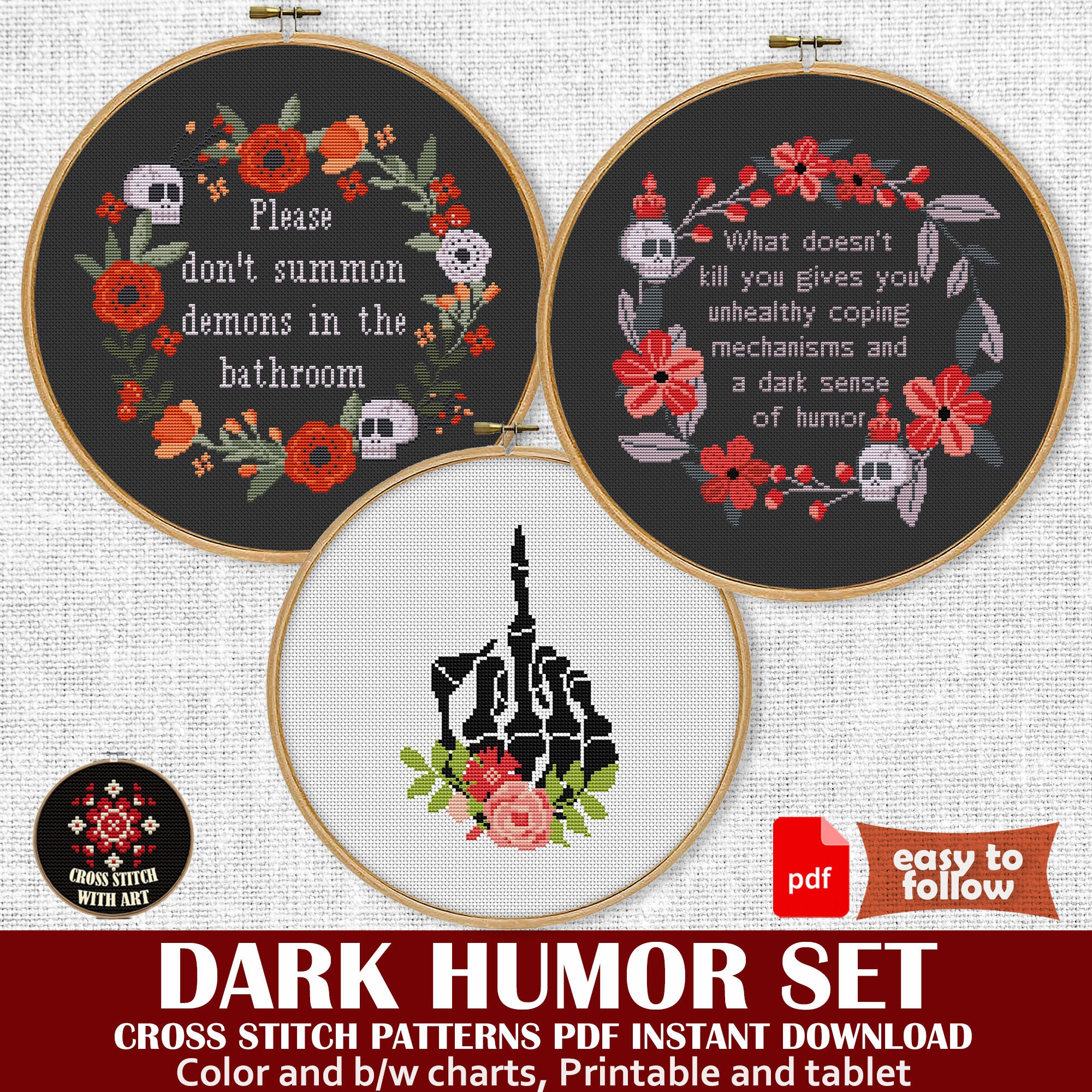 Dark Humor Cross Stitch Patterns Set. Funny Cross Stitch PDF Chart