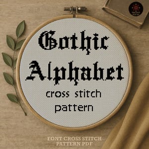 Gothic Alphabet Cross Stitch Pattern, Goth Font Embroidery Design (PDF Download)