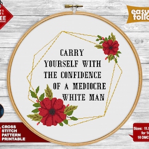 Feminist cross stitch pattern. Mediocre white man.  cross stitch PDF. Snarky cross stitch. Modern counted cross stitch, sarcastic