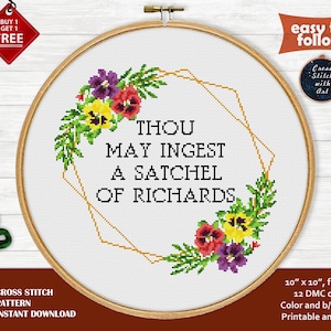 Thou may ingest a satchel of Richards cross stitch pattern. Snarky cross stitch PDF. Swearing cross stitch. Funny counted cross stitch chart
