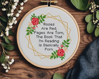 Funny Bookish Cross Stitch Pattern, Spicy Romance Quote (PDF Download)