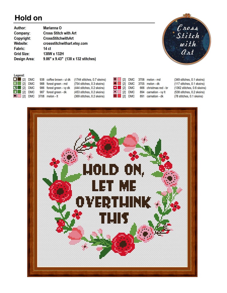 Snarky Cross Stitch Pattern Hold On Let Me Overthink This. - Etsy