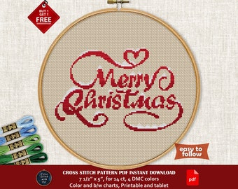 Merry Christmas cross stitch pattern. Modern cross stitch PDF. Christmas lettering Funny Xmas cross stitch holiday Easy counted cross stitch