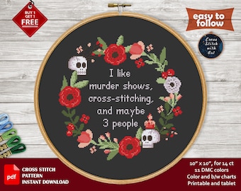 I like murder shows cross stitch pattern. Snarky cross stitch PDF. Funny counted cross stitch chart. Sarcastic quote, dark humor, TVaddict