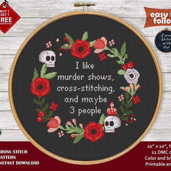 I like murder shows cross stitch pattern. Snarky cross stitch PDF. Funny counted cross stitch chart. Sarcastic quote, dark humor, TVaddict