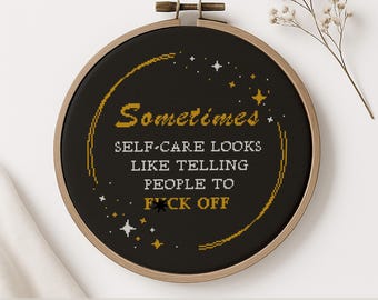 Funny F*ck Off Cross Stitch Pattern, Sarcastic Self-Care (PDF)