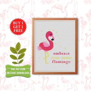 Embrace flamingo cross stitch pattern Modern cross stitch Bird Flamingo Embroidery hoop art Girl room decor  inspired quot