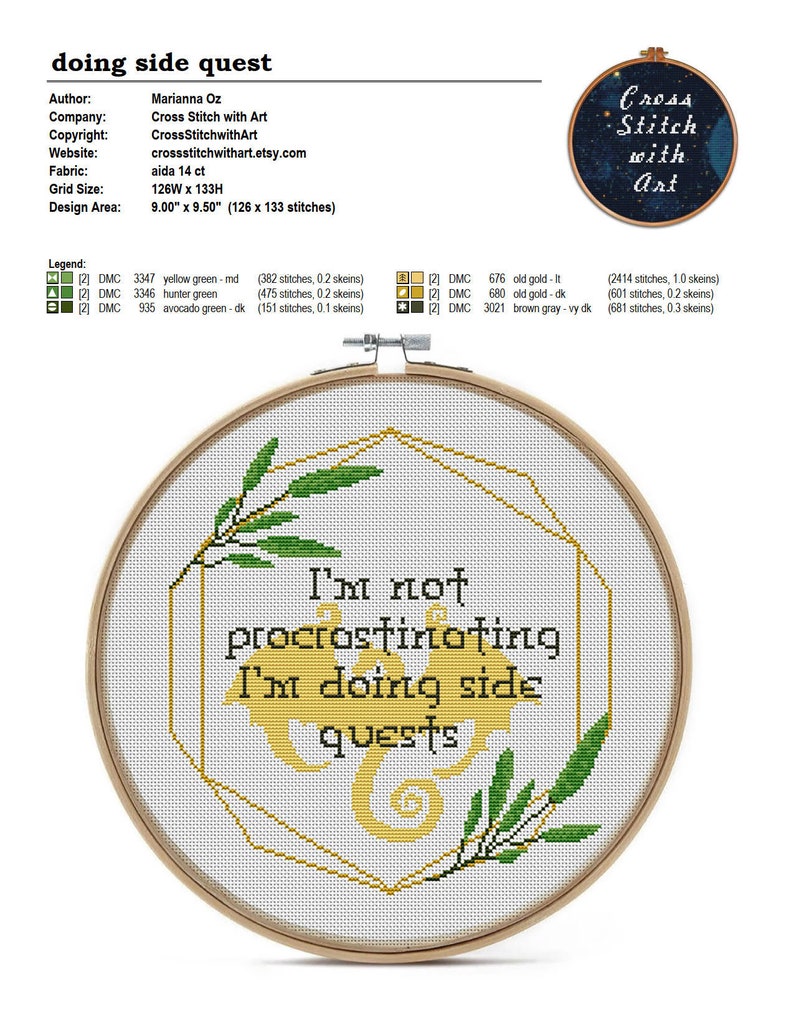 Funny Cross Stitch Pattern PDF I'm Not Procrastinating. I'm Doing Side