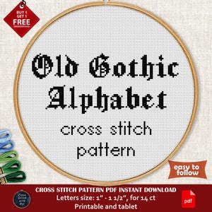 Patrón de punto de cruz con el alfabeto gótico n.° 5 - Gráfico de punto de cruz con fuentes en formato PDF - Punto de cruz contado con texto cosido ABC - Diseño de bordado con letras