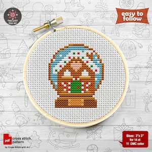 2&quot; Gingerbread house - Mini Christmas cross stitch pattern PDF. Festive Xmas Embroidery Design. Easy cross-stitch chart. Winter Holiday