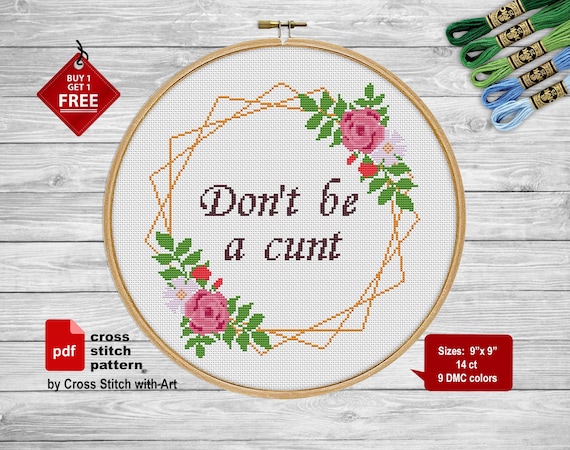 DIY Embroidery Kit for Beginners FLORAL CUNT Modern Needlework Embroidery  Pattern for Adults Learn to Stitch Snarky Rude 