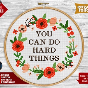 Mental health cross stitch pattern. You can do hard things. Motivation quote cross stitch PDF. Self care cross stitch. Inspiring embroidery