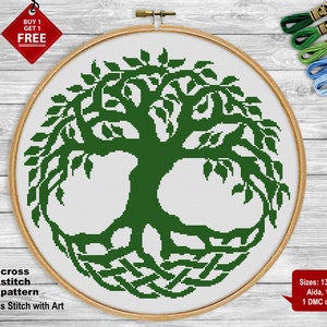 Celtic cross stitch pattern Tree of life cross stitch Celtic Knot embroidery ornament Yggdrasil cross stitch PDF easy xstitch