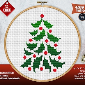Christmas tree cross stitch pattern. Xmas cross stitch PDF. Christmas cross stitch decor. Easy counted cross stitch. Simple xstitch chart