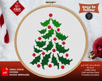 Christmas tree cross stitch pattern. Xmas cross stitch PDF. Christmas cross stitch decor. Easy counted cross stitch. Simple xstitch chart