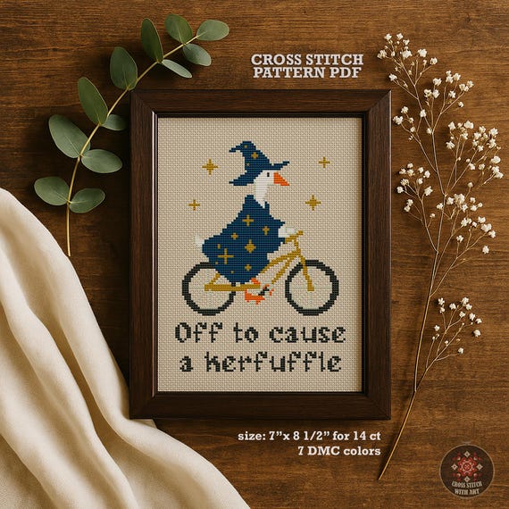 Cause a Kerfuffle. Funny Cross Stitch Pattern PDF. Goose Wizard Meme, Sarcastic Embroidery, Humor Decor