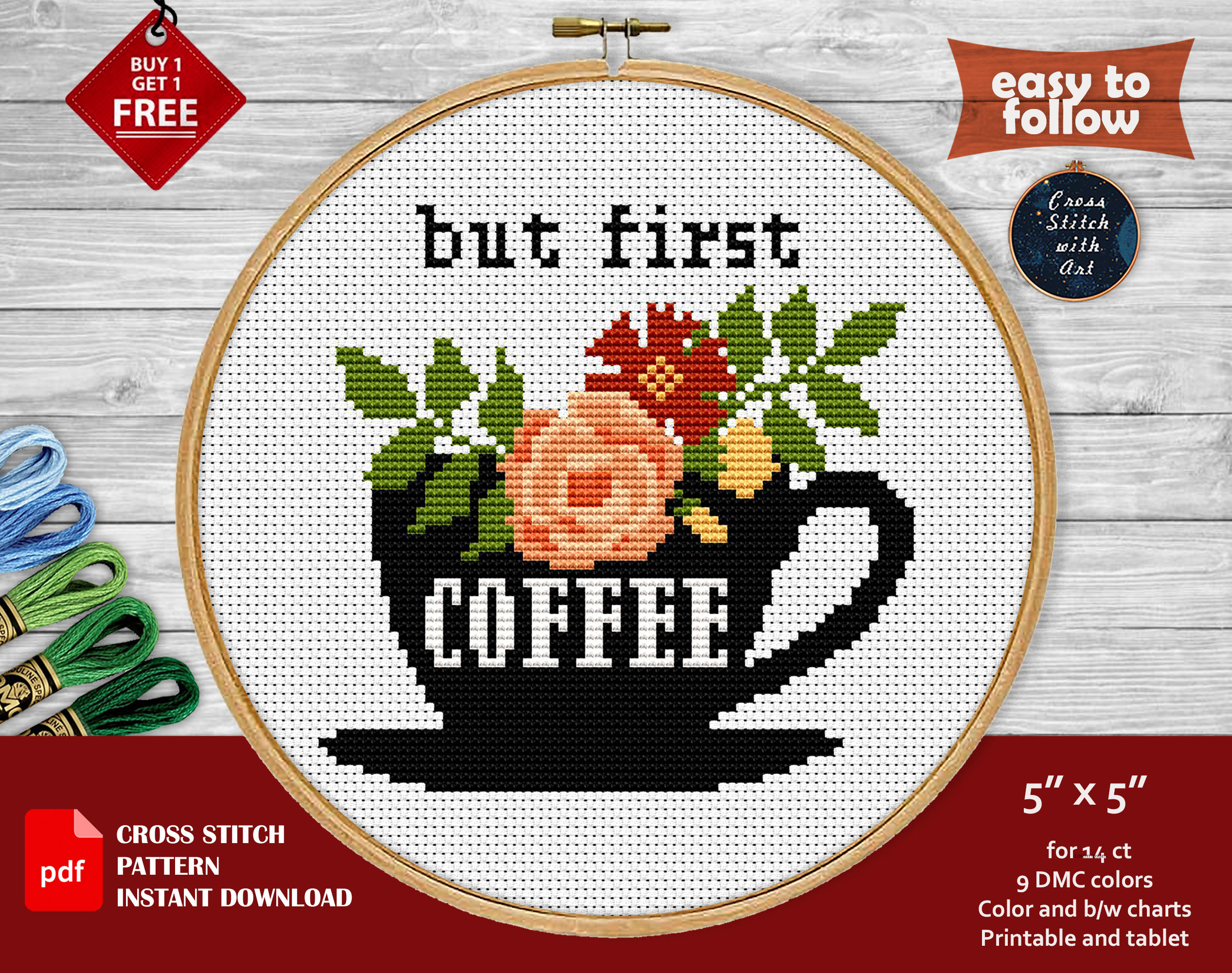 Coffee cup cross stitch pattern download PDF Coffee quote -  Portugal