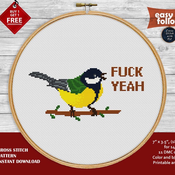 F*ck cross stitch pattern Snarky cross stitch PDF  cross stitch. Easy bird cross stitch Funny adult cross stitch beginners, sweary