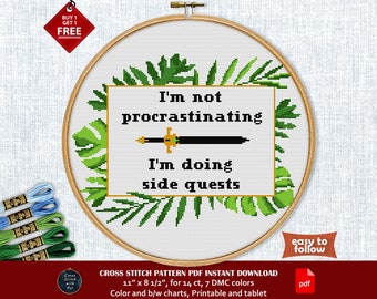 Doing Side Quests. Snarky cross stitch pattern. Funny cross stitch PDF. Gamer Sarcastic cross stitch sign. Modern counted cross stitch.