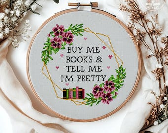 Kreuzstich-Muster: "Buy Me Books" Zitat ""Buchliebhaber"" (PDF)"