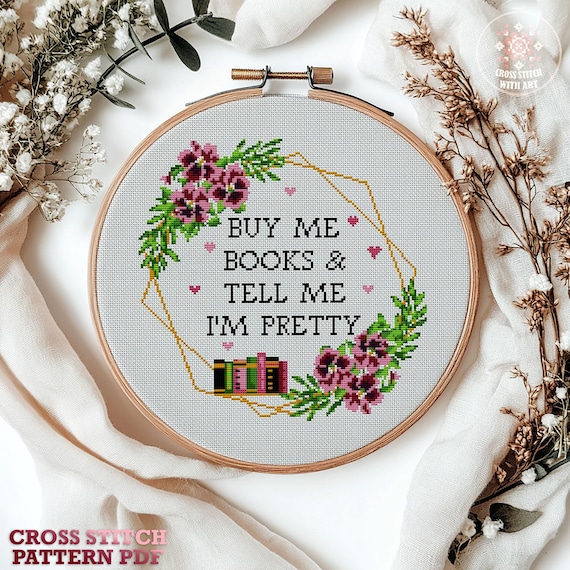 Funny Bookish Cross Stitch Pattern: "Buy Me Books" Quote (PDF)