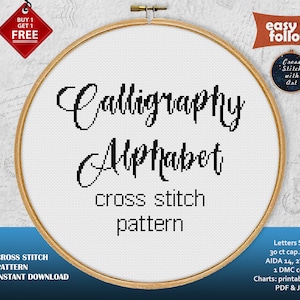 Full Alphabet Cross stitch pattern. Calligraphy font cross stitch PDF. ABC cross stitch. Modern letter cross stitch. Lettering embroidery