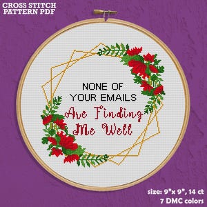 Office Dark Humor Cross Stitch Pattern PDF – Funny Office Embroidery Design, Sarcastic Workplace Decor, None Of Your Emails, Mental Health