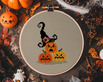 Halloween Kreuzstich-Muster: Hexenkürbise (PDF-Muster)