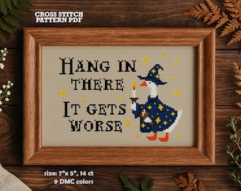 Funny Goose Cross Stitch Pattern PDF, Sarcastic Quote, Dark Humor Wizard Goose (Digital Download)