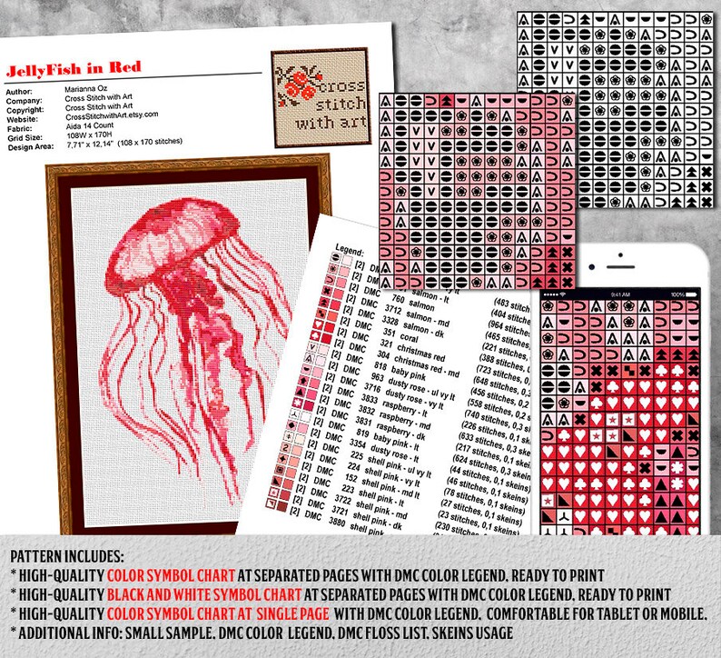 Jellyfish Cross Stitch Pattern Modern Cross Stitch PDF Animal Etsy