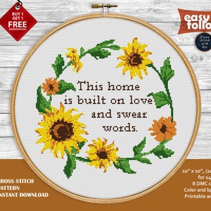 Snarky cross stitch pattern. This home is built on love and swear cross stitch PDF. Sassy cross stitch. Modern sarcastic cross stitch funny