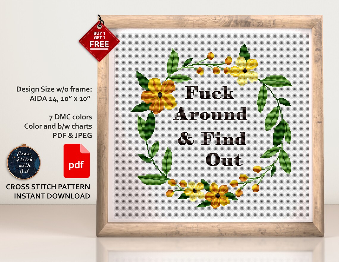 Swearing Cross Stitch Pattern. Fck Around and Find Out. Rude Etsy