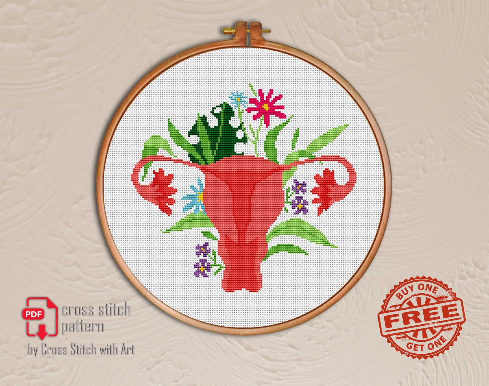 Flower Uterus cross stitch pattern. Subversive cross stitch Etsy