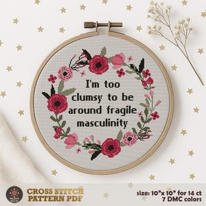 Masculinité fragile. Modèle de point de croix féministe, citation sarcastique et sarcastique (téléchargement PDF)