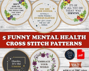 Mental Health Funny cross stitch pattern. Sarcastic cross stitch PDF. Motivational cross stitch. Modern cross stitch. Therapy, Selfcare sign