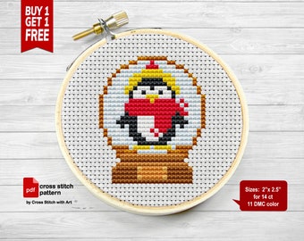 Xmas cross stitch pattern. 2" Penguin cross stitch PDF. Christmas cross stitch. Easy counted cross stitch. Mini animal cross stitch chart