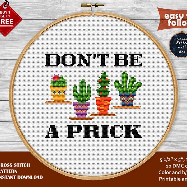 Don't be a prick cross stitch pattern. Snarky cross stitch PDF. Subversive embroidery. Funny adult cross stitch Easy counted xstitch, sweary