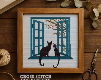 Cats on Window Cross Stitch Pattern: Cozy Home Decor (PDF Pattern)